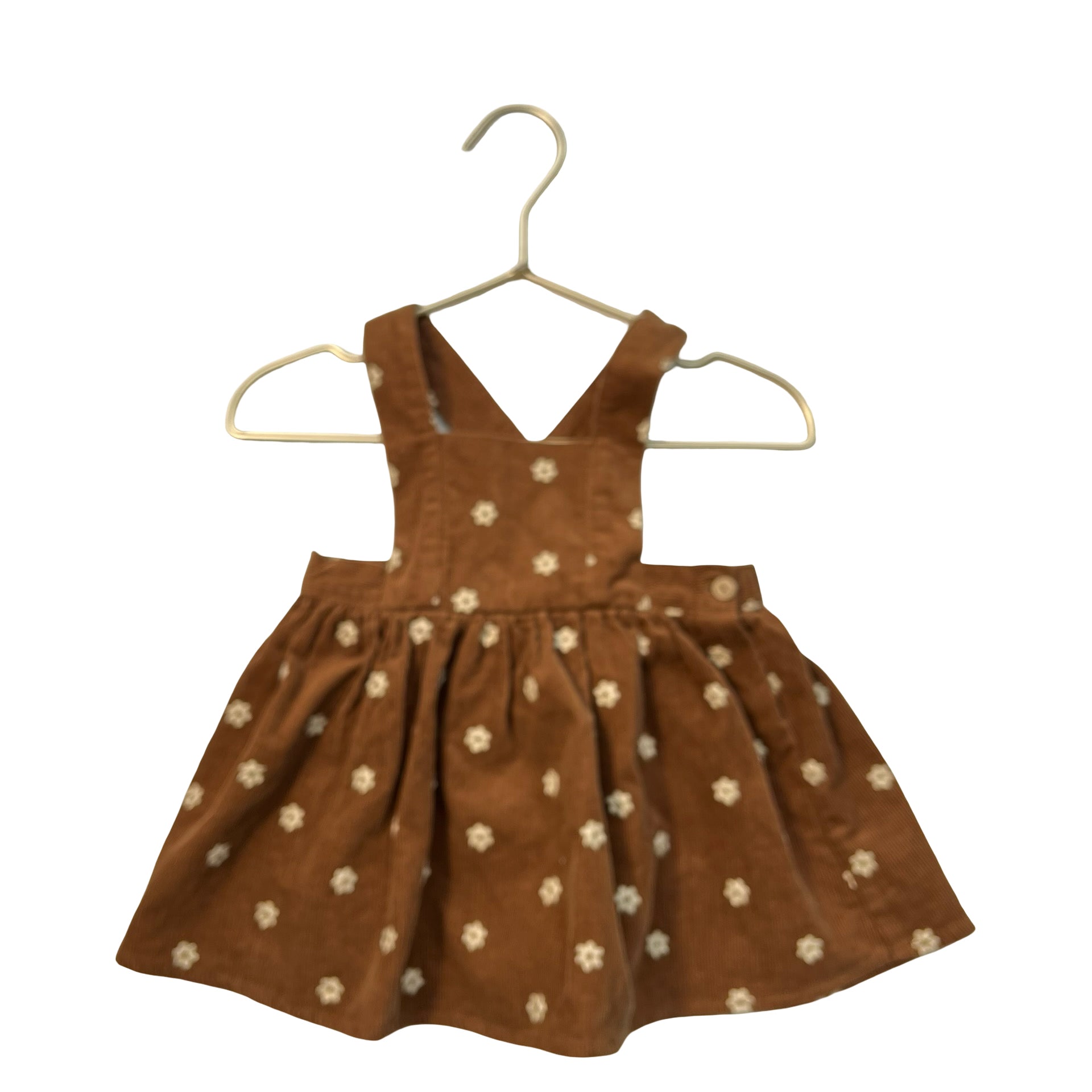 Rylee & Cru Brown Corduroy Embroidered Flower Overall Dress - Size 12-18 Mo