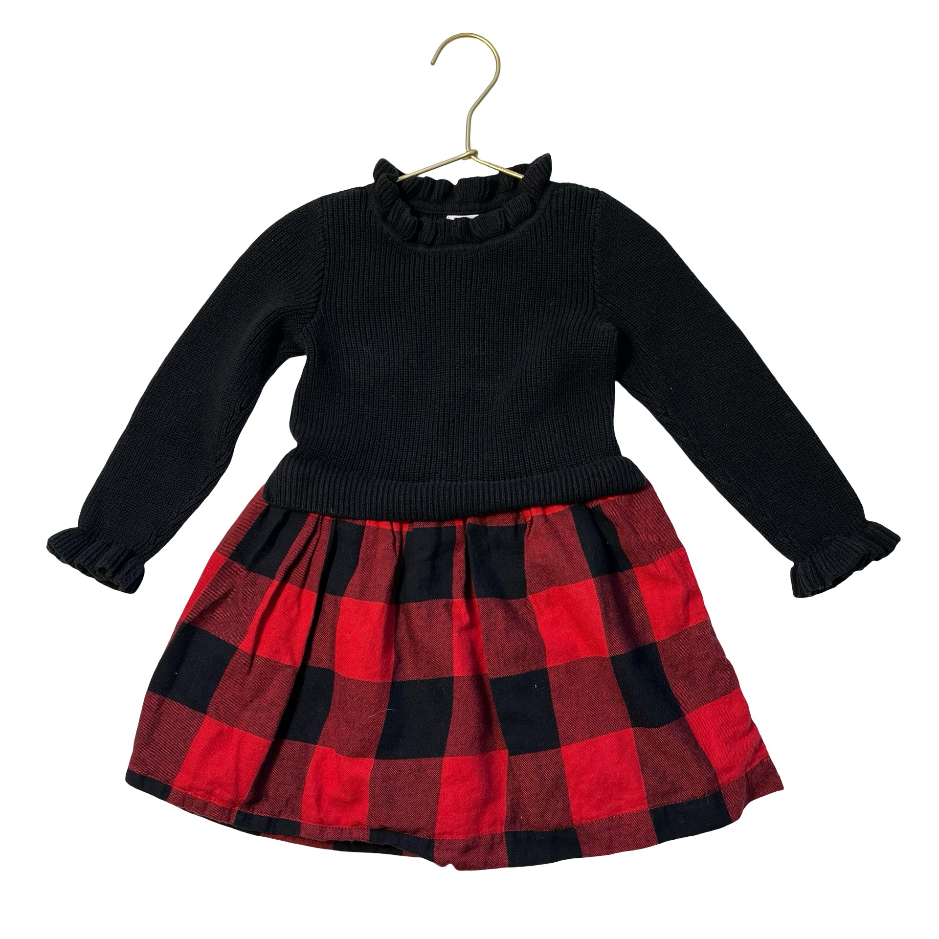 Baby Gap Black Knit & Red Plaid Flannel Dress - Size 3