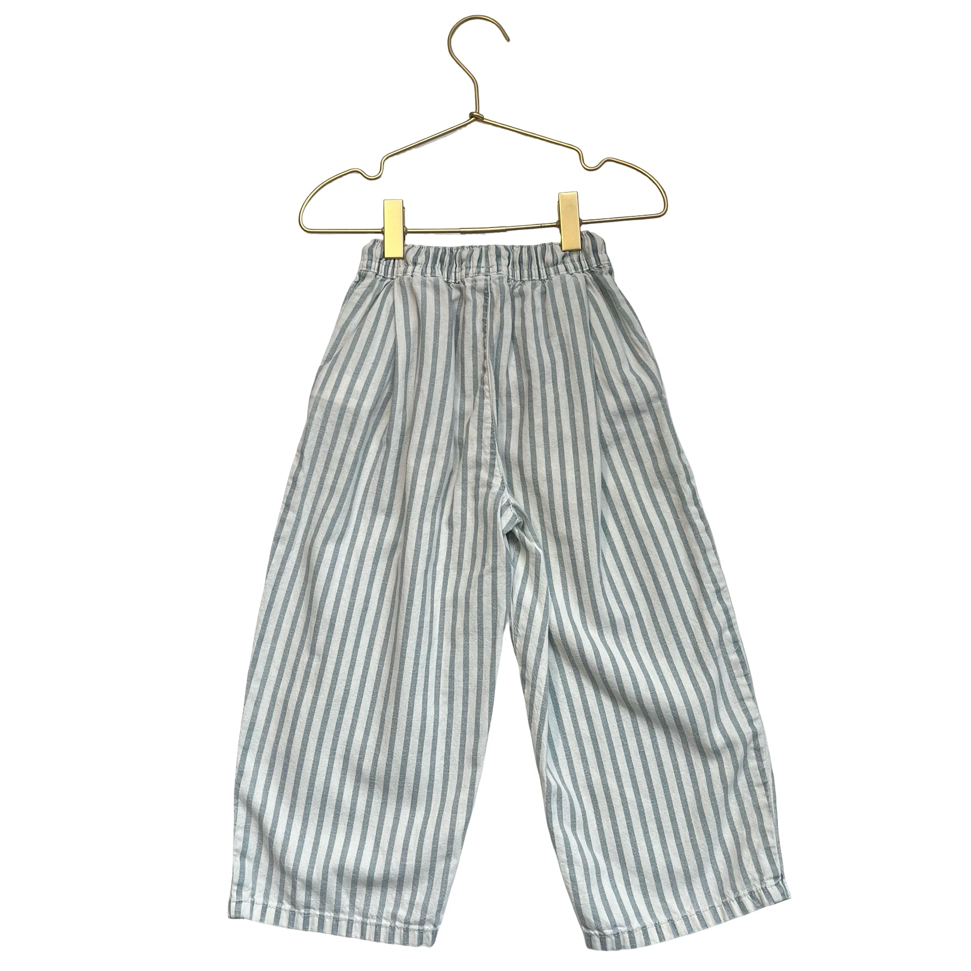 Zara Ivory & Green Striped Cotton-Linen Pants - Size 5