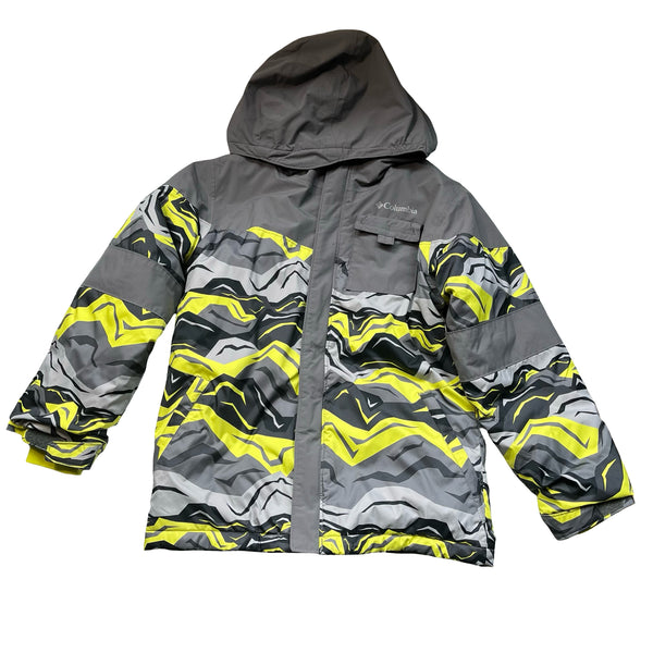Columbia Omni-Heat Gray, Black, Neon Green Hooded Winter Jacket - Size M 10-12