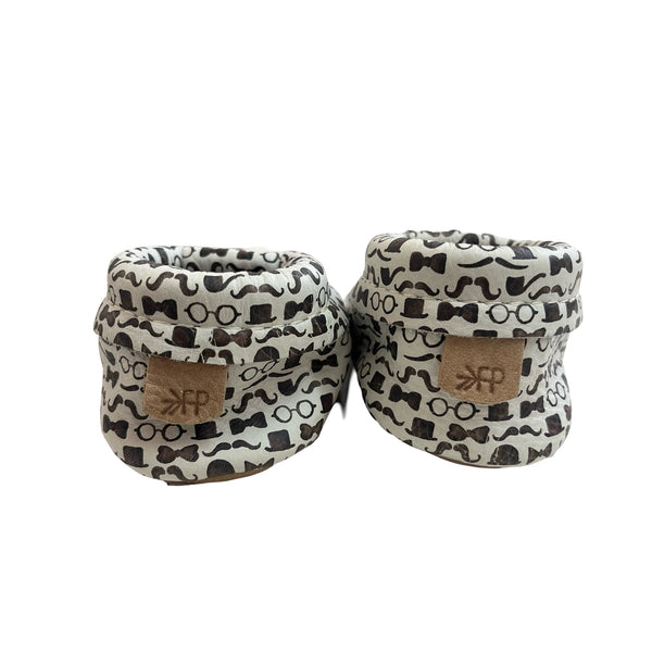 Freshly Picked Ivory & Brown Glasses, Top Hat & Mustache Booties - Size 3