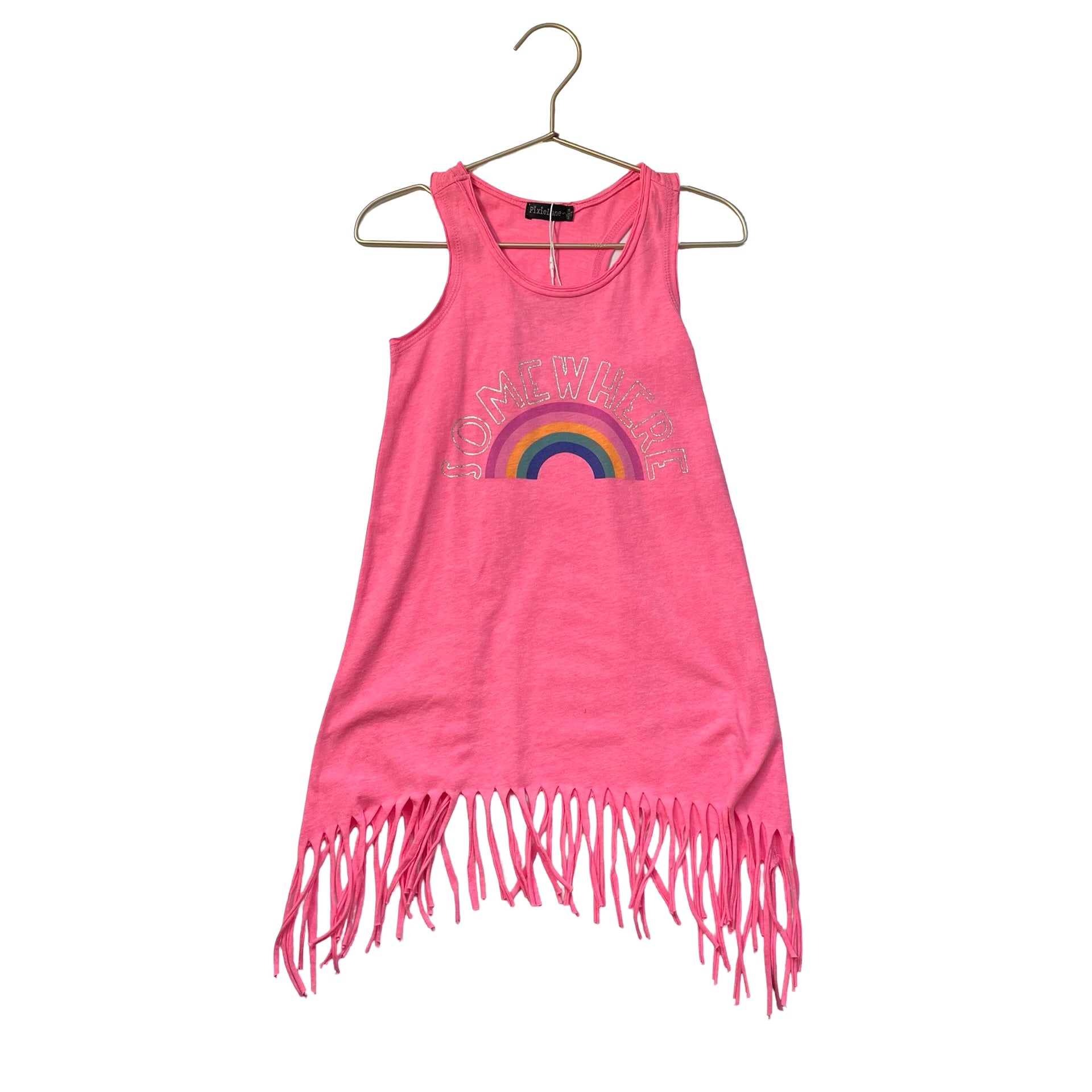 Pixie Lane Pink 'Somewhere' Rainbow Fringe Cover-Up - Size 5