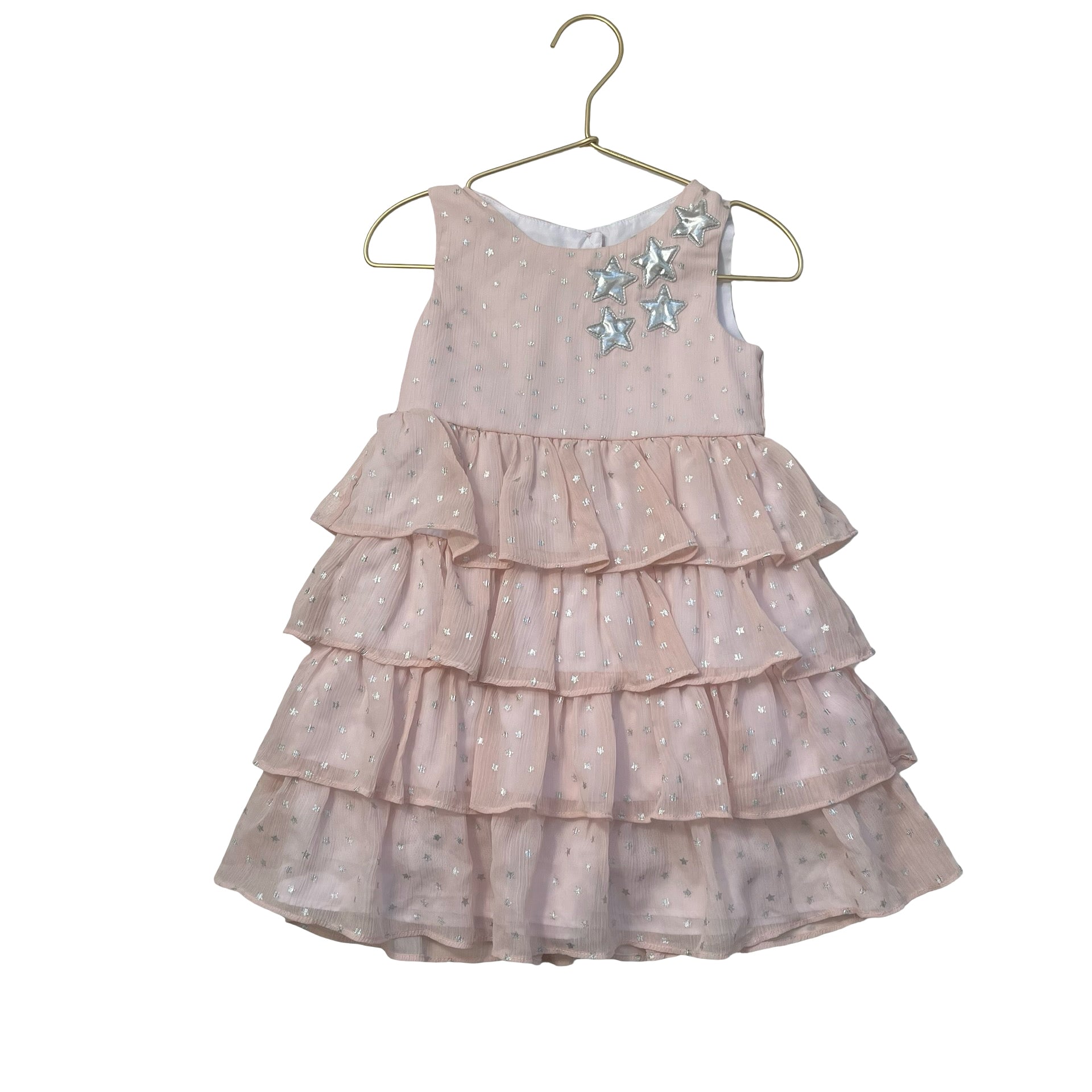 Pippa & Julie Pink & Silver Star Chiffon Sleeveless Dress - Size 4