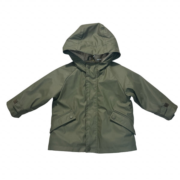 Zara Sherpa-Lined Olive Green Rain Jacket - Size 1.5Y