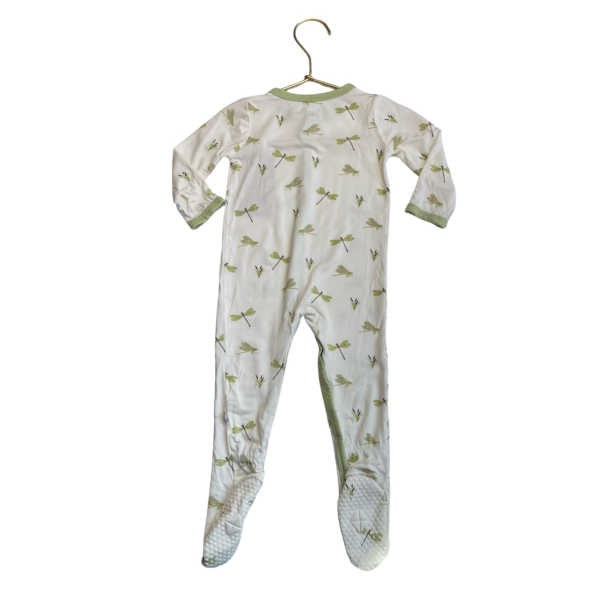 Kyte Ivory & Green Insect Print Footed PJs - Size 6-12 Mo