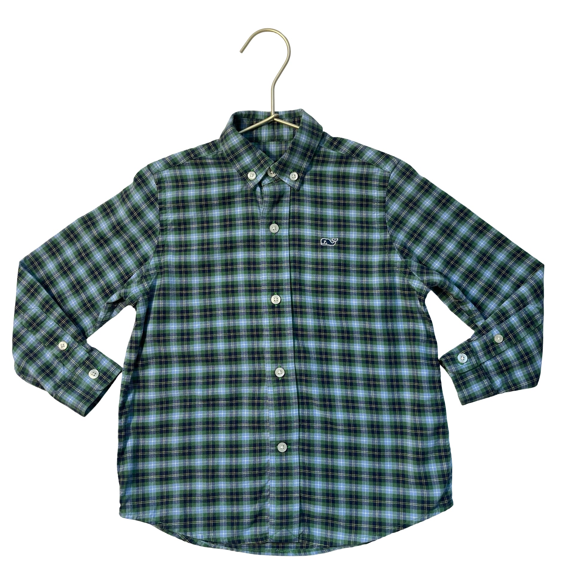 Vineyard Vines Blue, Green, Navy Plaid Button Down 'Whale Shirt' - Size 2T