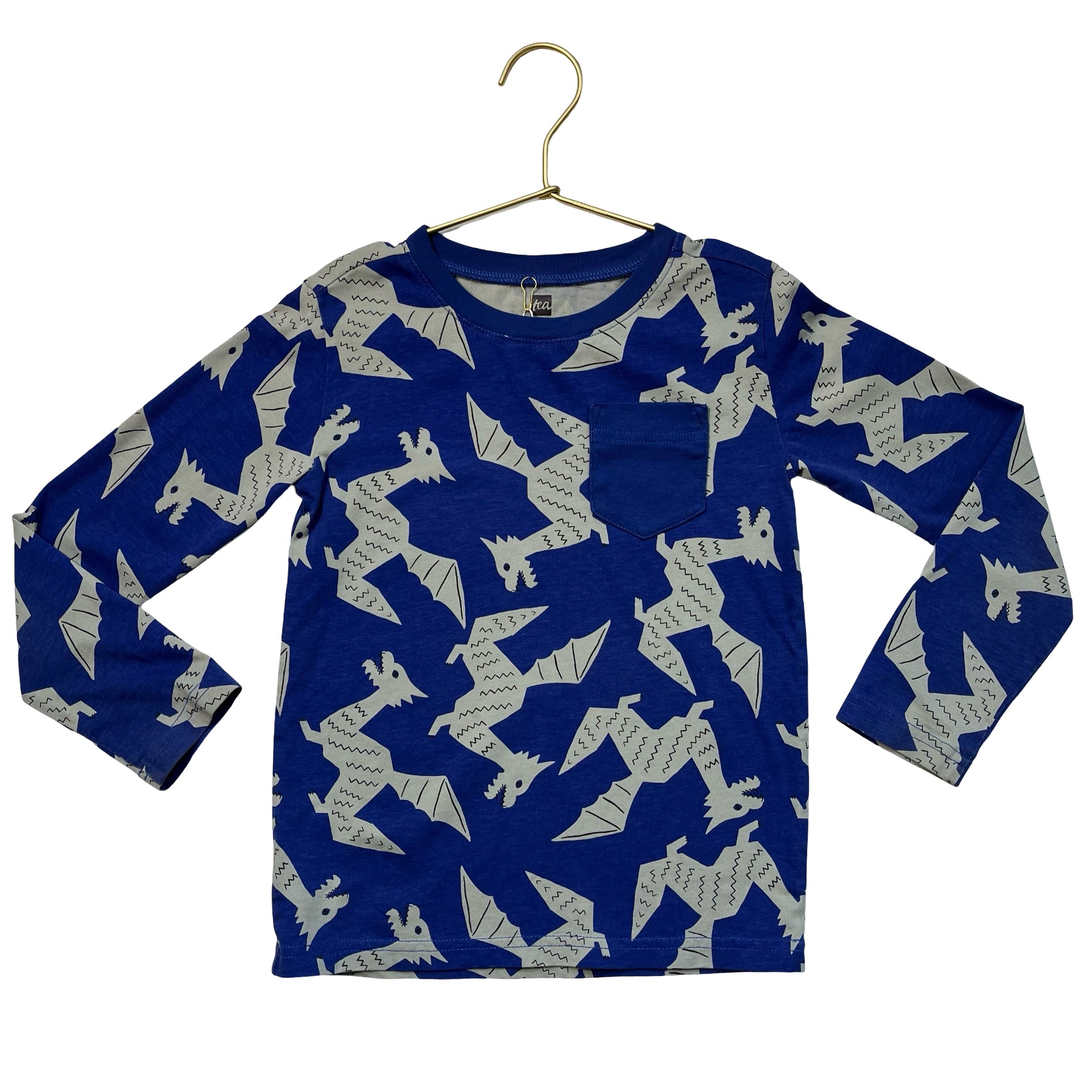 Tea Collection Blue & Gray Dragon Print Shirt - Size 5