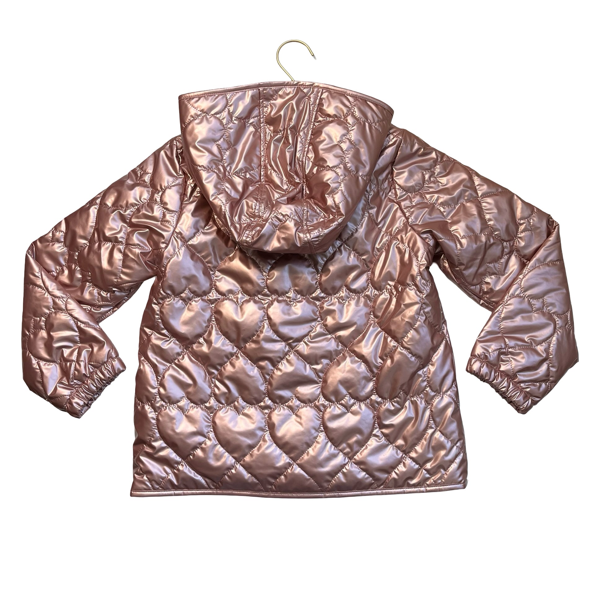 Crewcuts Primaloft Pink Metallic Heart Quilted Hooded Jacket  - Size M 8-9