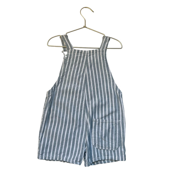 Zara Green & White Striped Linen-Blend Shortalls - Size 2-3