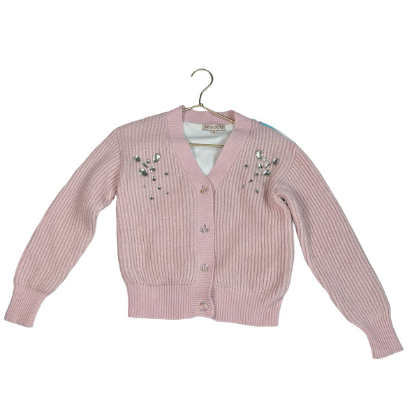 Emilio Pucci Pink & Swirl Print Cardigan Sweater with Crystals - Size 10