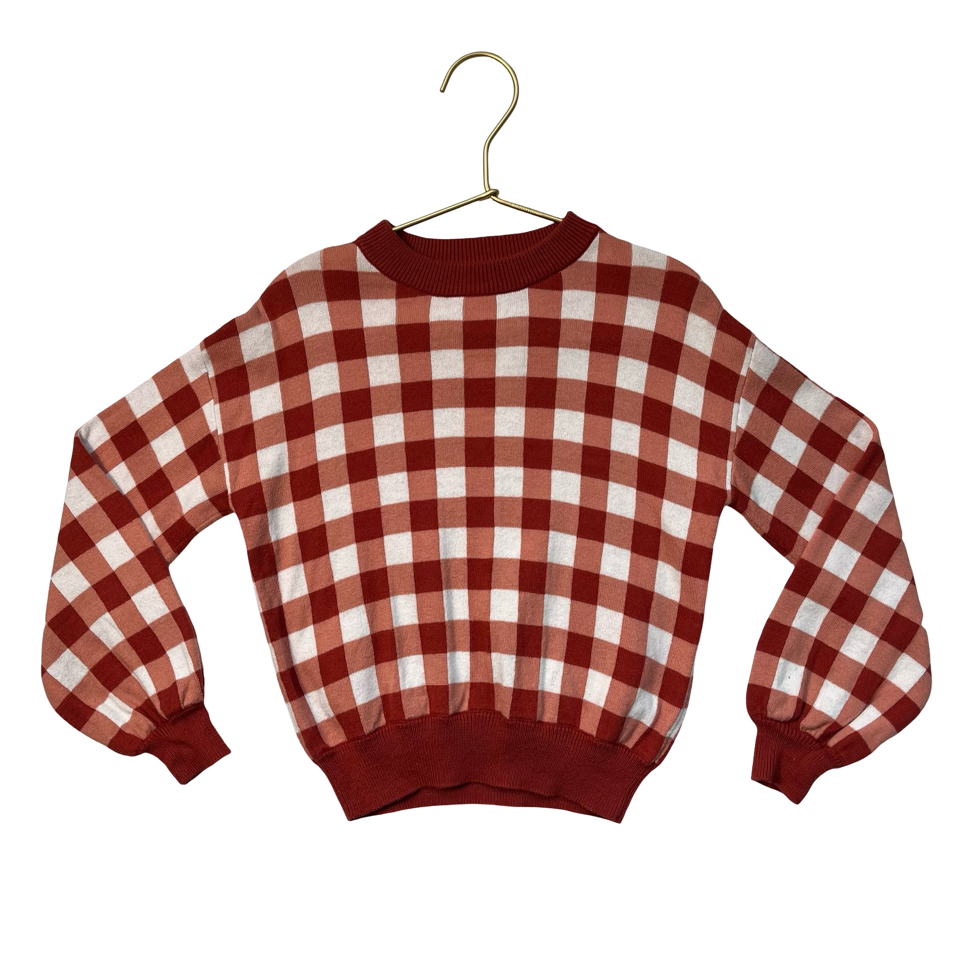 Miles The Label Burnt Orange Check Cotton Sweater - Size 3-4Y