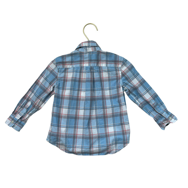 Ralph Lauren Light Blue, Ivory, Gray, Red Plaid Button Down Shirt - Size 18 Mo