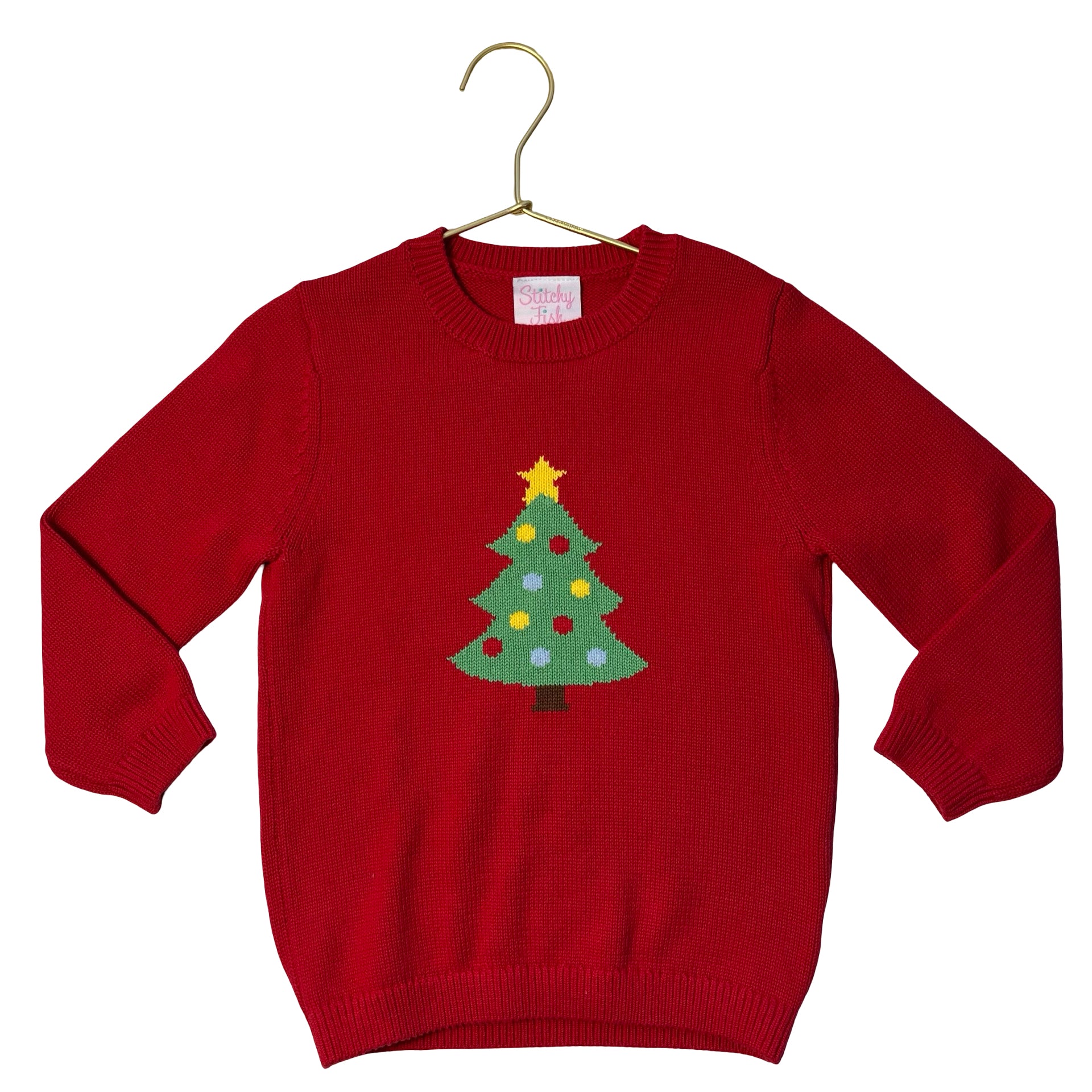 Stitchy Fish Red Cotton Christmas Tree Sweater - Size 3T