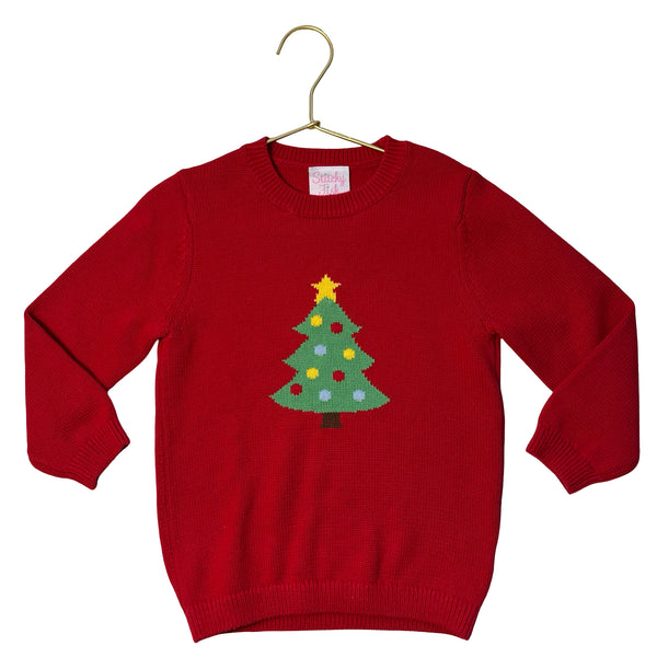 Stitchy Fish Red Cotton Christmas Tree Sweater - Size 3T