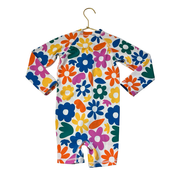 Hanna Andersson Ivory & Multi-Color Flower Print Swim Suit Romper - Size 3T
