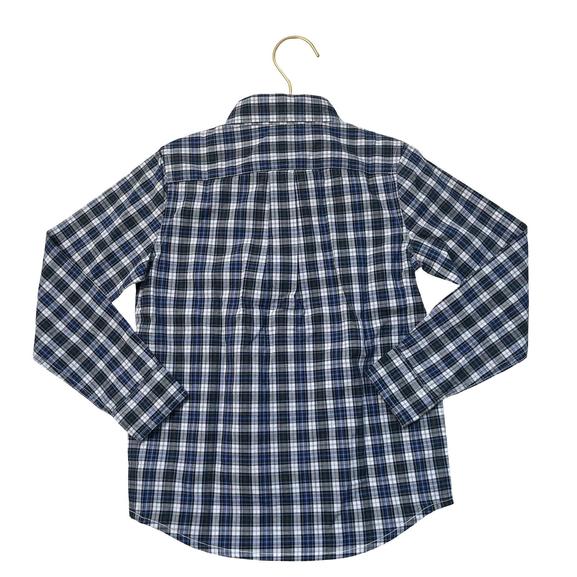 Janie and Jack Navy, White, Green Plaid Button Down Shirt with Tag - Size 5