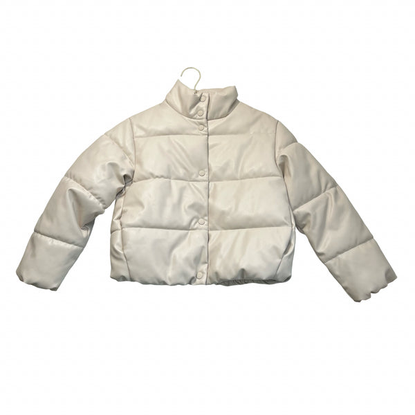 Zara Ivory Faux Leather Puffer Jacket - Size 9-10