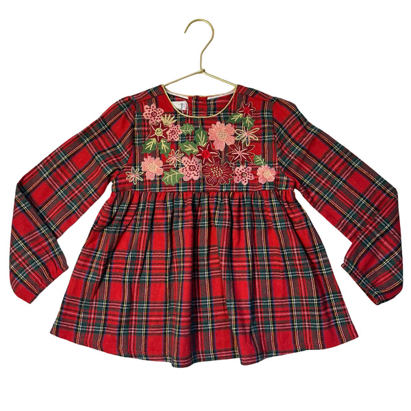 Mud Pie Embroidered Flower Red Tartan Plaid Flannel Blouse - Size 5T