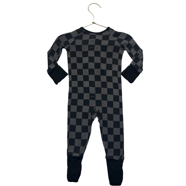Little Sleepies Black & Gray Check One-Piece PJs - Size 3-6 Mo