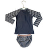 Pehr Slate Blue Striped Rash Guard 2 Piece Swim Suit - Size 2T-3T