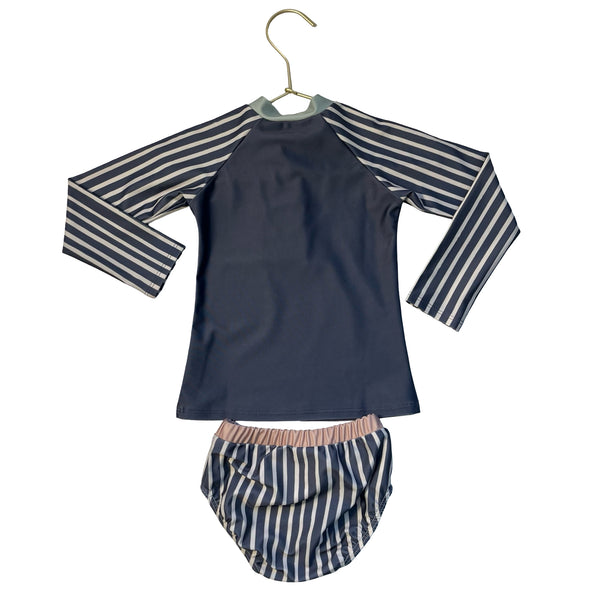 Pehr Slate Blue Striped Rash Guard 2 Piece Swim Suit - Size 2T-3T