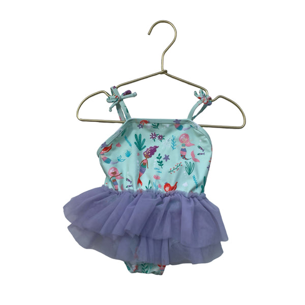 Ruffle Butts Mint Green Mermaid Print & Lavender Tulle Swim Suit - Size 6-12 Mo