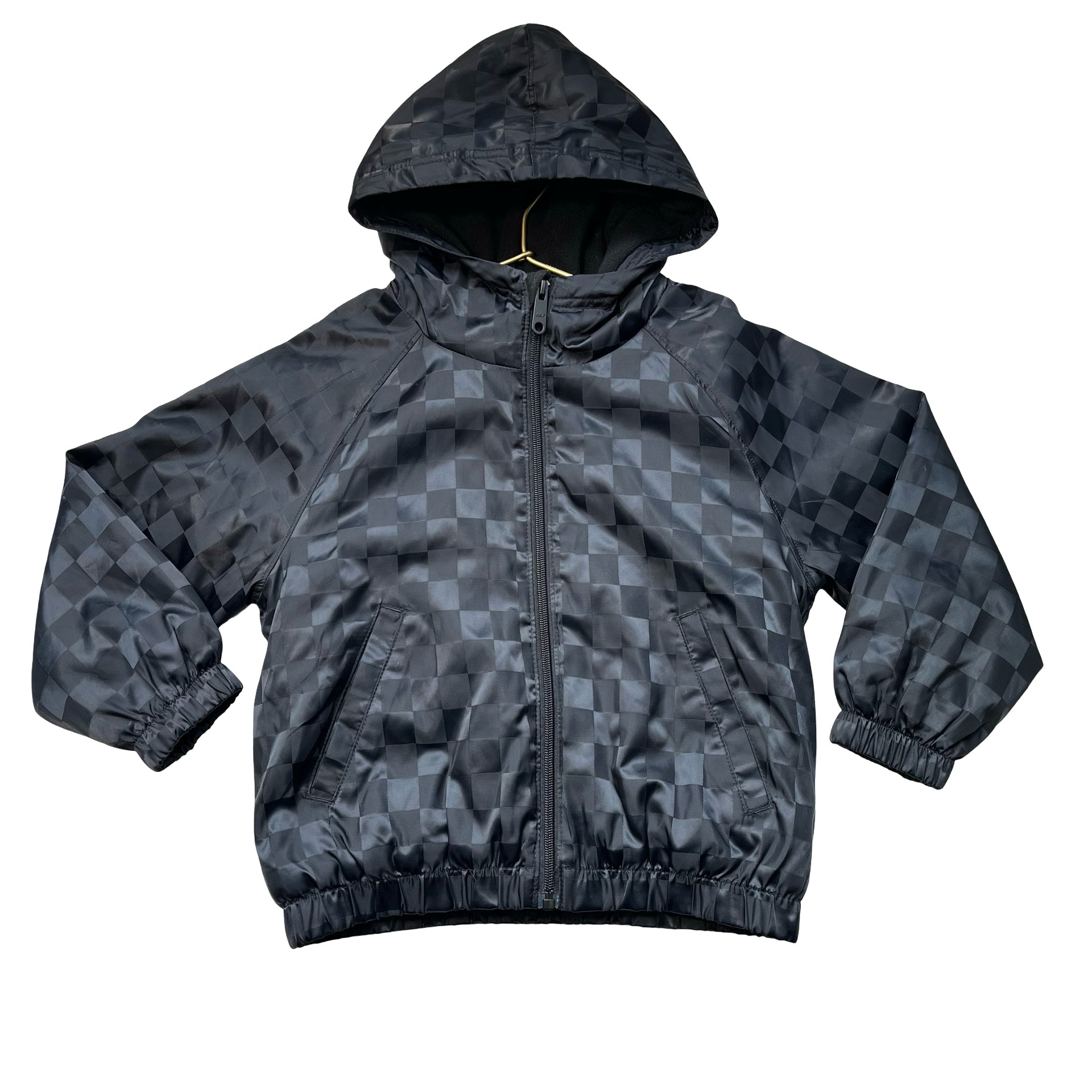 Abercrombie Kids YPB Fleece-Lined Black & Black Check Hooded Jacket - Size 5-6