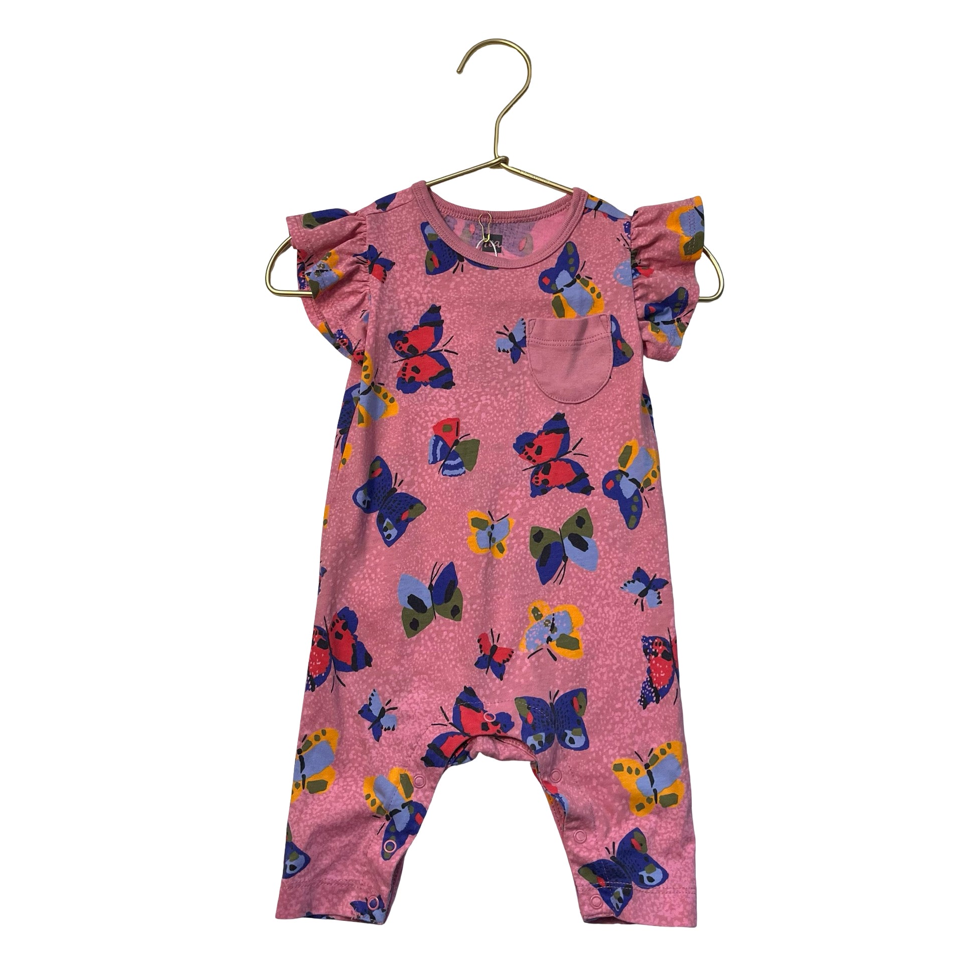 Tea Collection Pink Butterfly Print One-Piece - Size 0-3 Mo