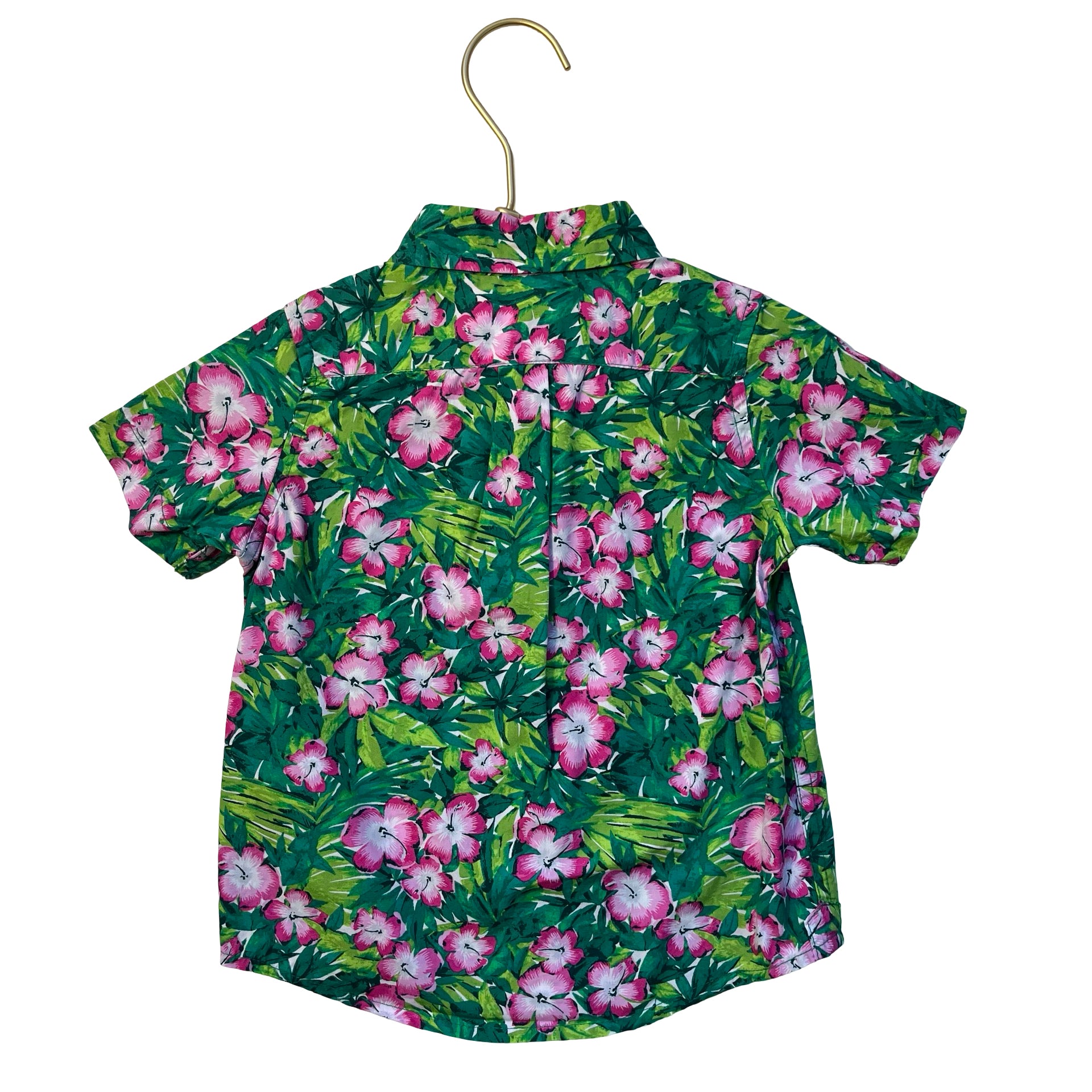 Janie and Jack Green & Pink Tropical Floral Button Down Shirt - Size 18-24 Mo