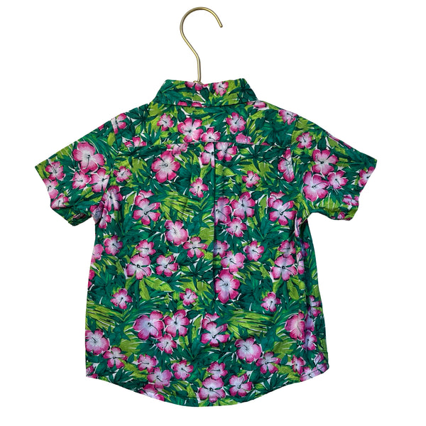 Janie and Jack Green & Pink Tropical Floral Button Down Shirt - Size 18-24 Mo