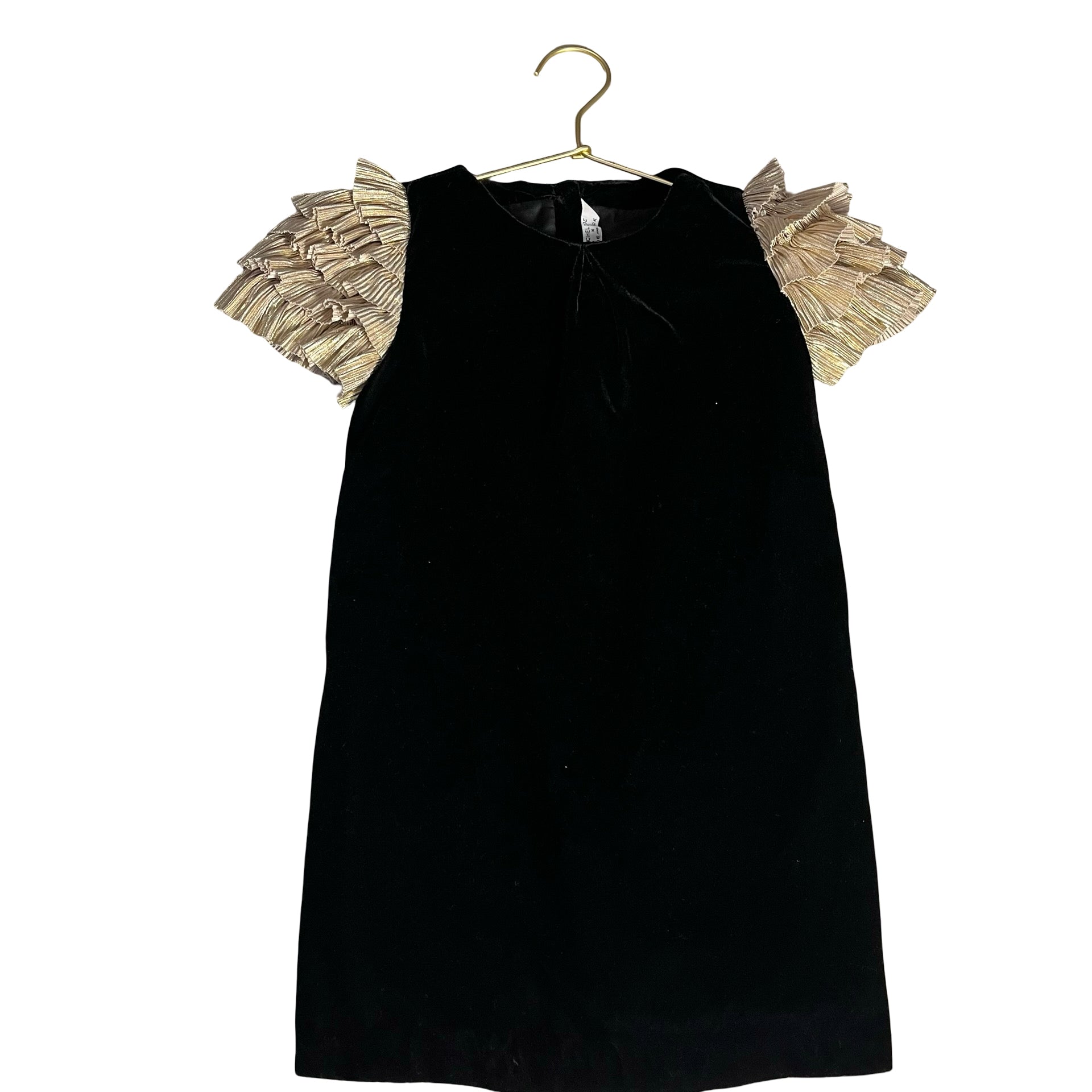 Janie and Jack x Rachel Zoe Black Velvet & Metallic Gold Ruffle Dress - Size 4