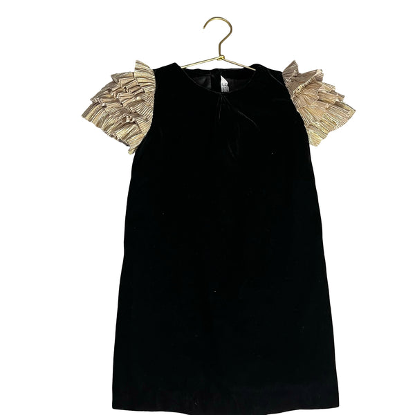 Janie and Jack x Rachel Zoe Black Velvet & Metallic Gold Ruffle Dress - Size 4
