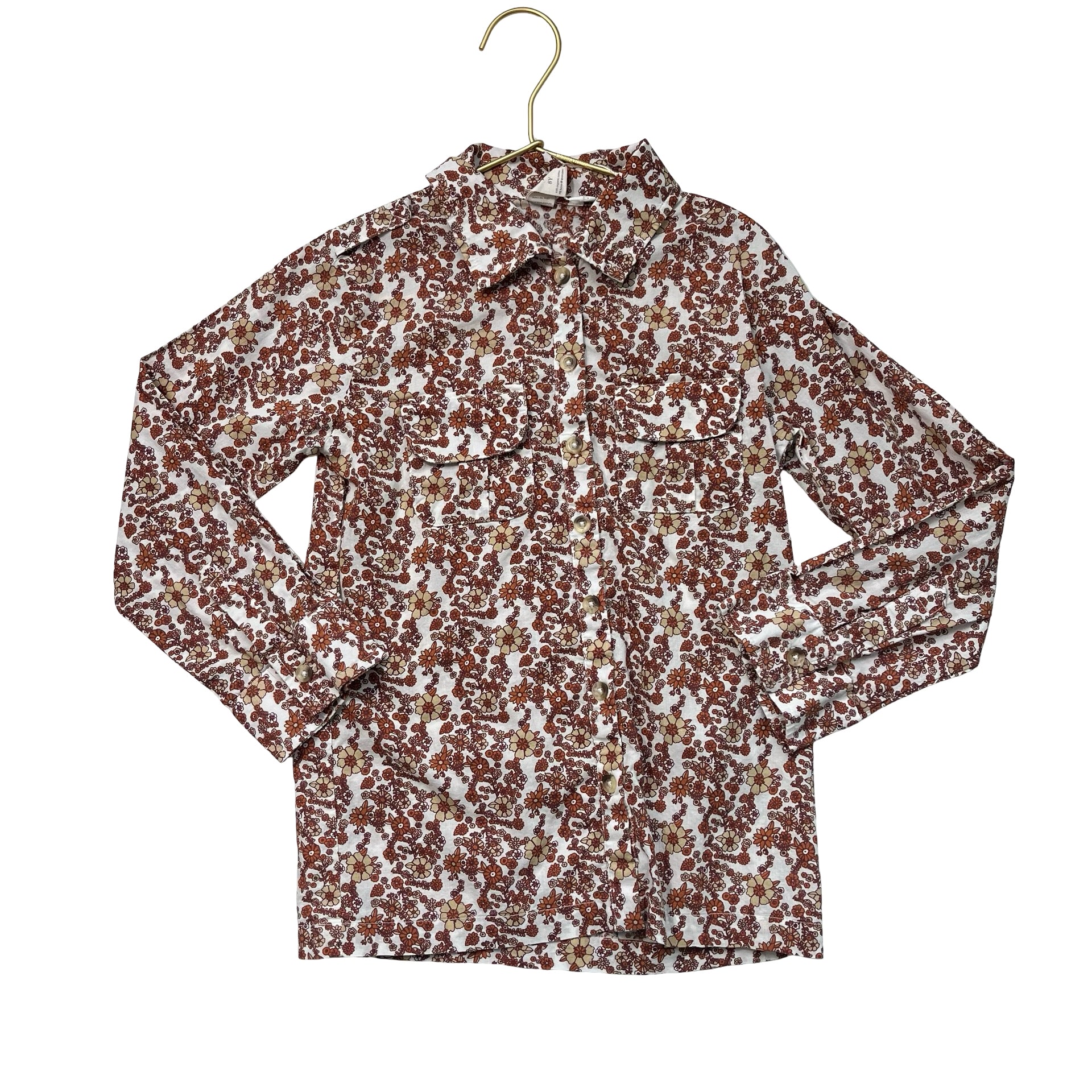 Kate Quinn Ivory & Brown Floral Button Down Shirt - Size 8Y
