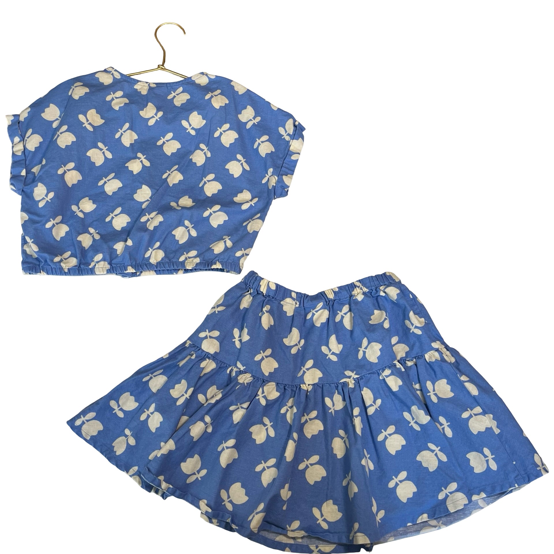 Hanna Andersson Blue Tulip Print Top & Skirt Set - Size 8