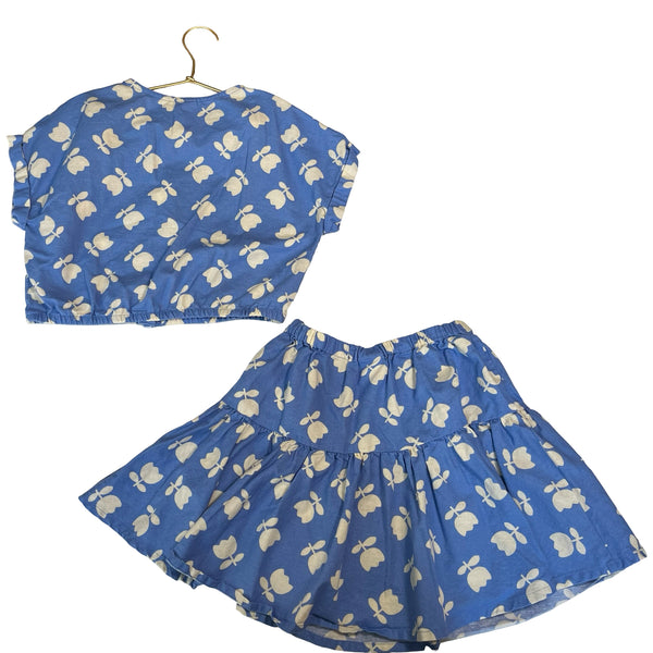 Hanna Andersson Blue Tulip Print Top & Skirt Set - Size 8