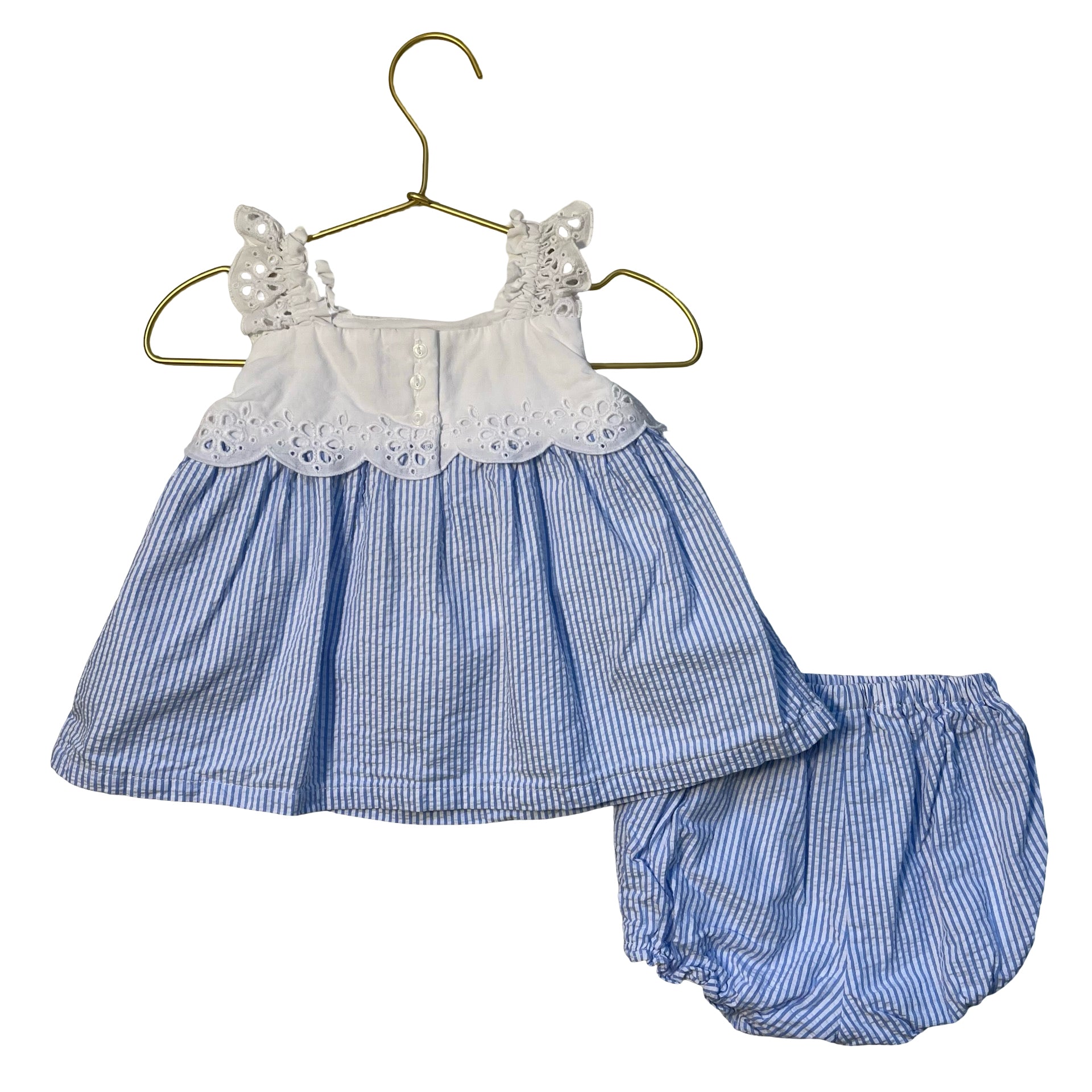 Janie and Jack Blue & White Seersucker Top & Bubble Shorts Set - Size 12-18 Mo