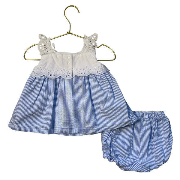 Janie and Jack Blue & White Seersucker Top & Bubble Shorts Set - Size 12-18 Mo
