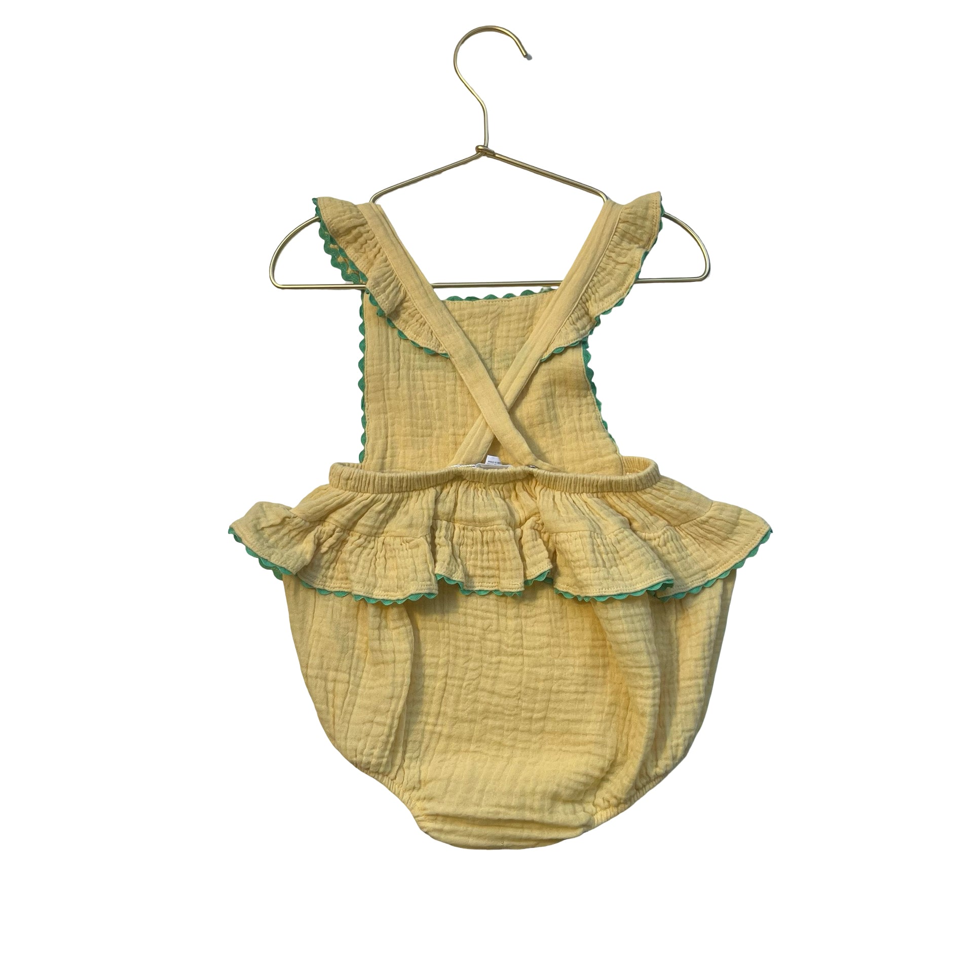 Angel Dear 'G Is For Golf' Yellow Cotton Gauze Overall Bubble Romper - 18-24 Mo