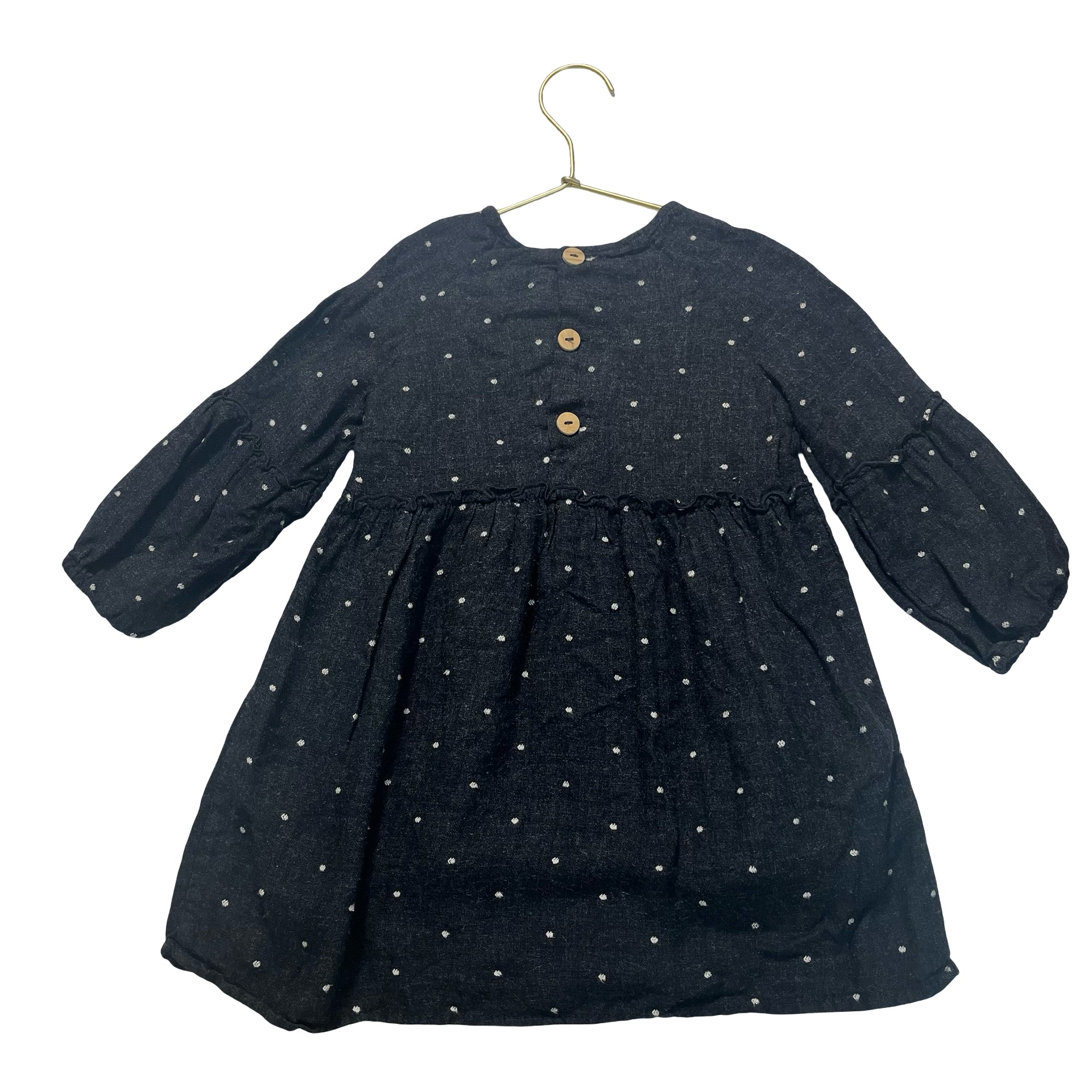 Zara Dark Gray & Ivory Polka Dot Dress - Size 3/4