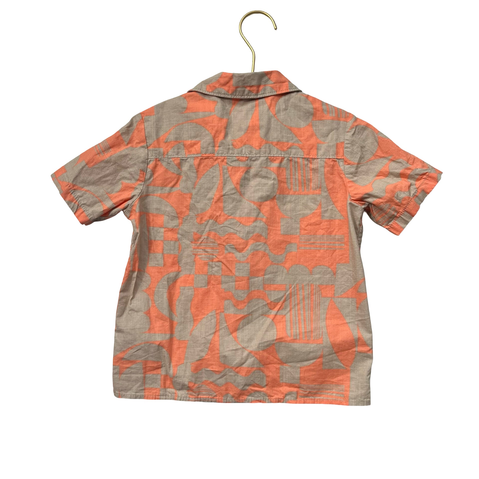 M&S Khaki & Peach Geo Pattern Button Down Shirt - Size 4T US