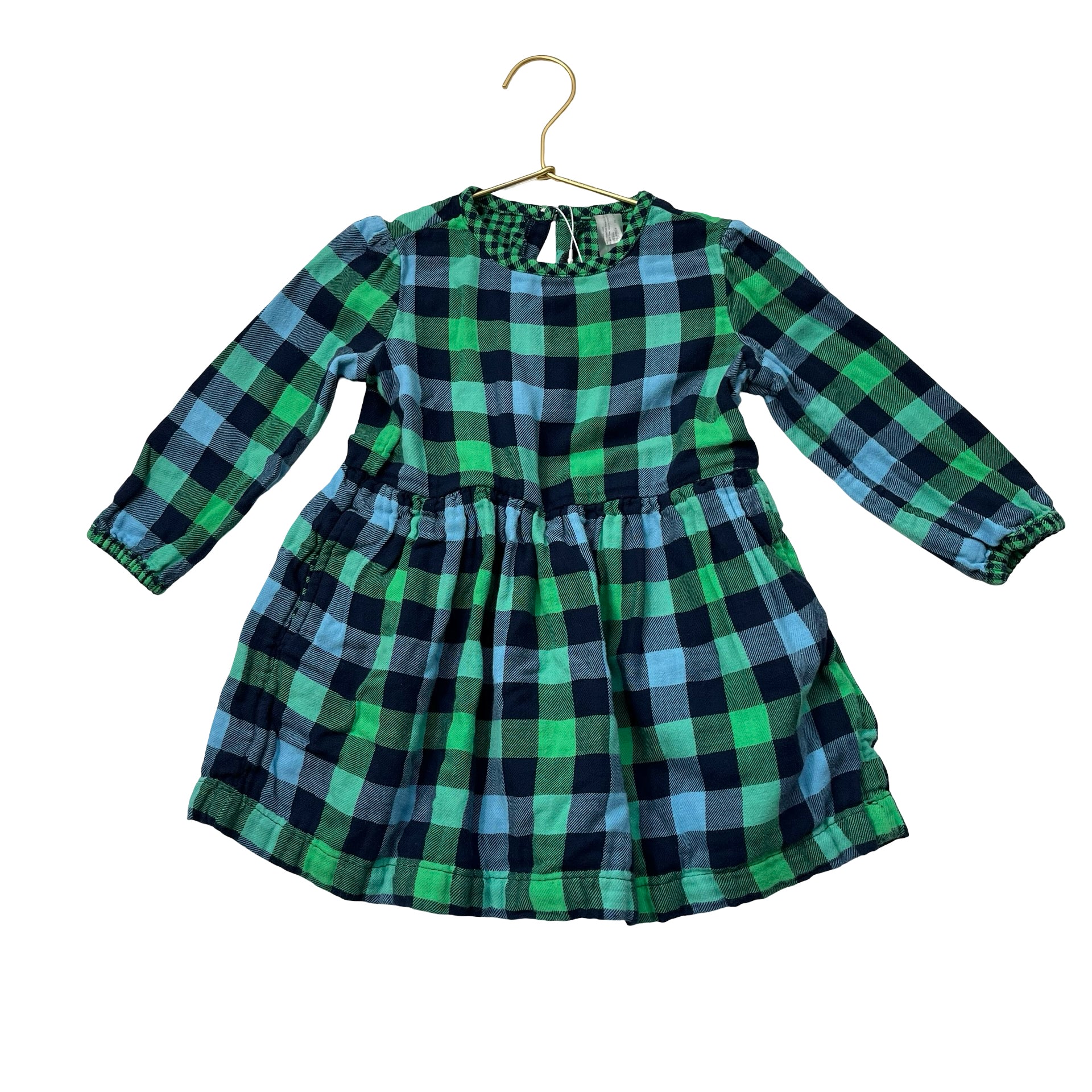 Primary Navy, Green, Blue Plaid Flannel Dress - Size 3