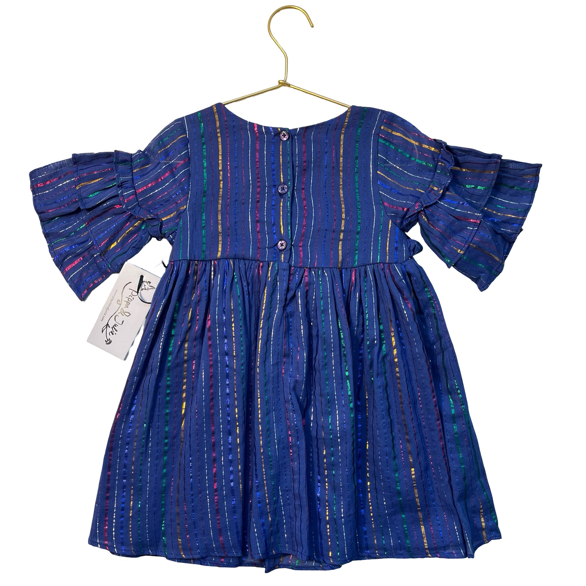 Pippa & Julie Navy & Metallic Stripe Dress - Size 3T