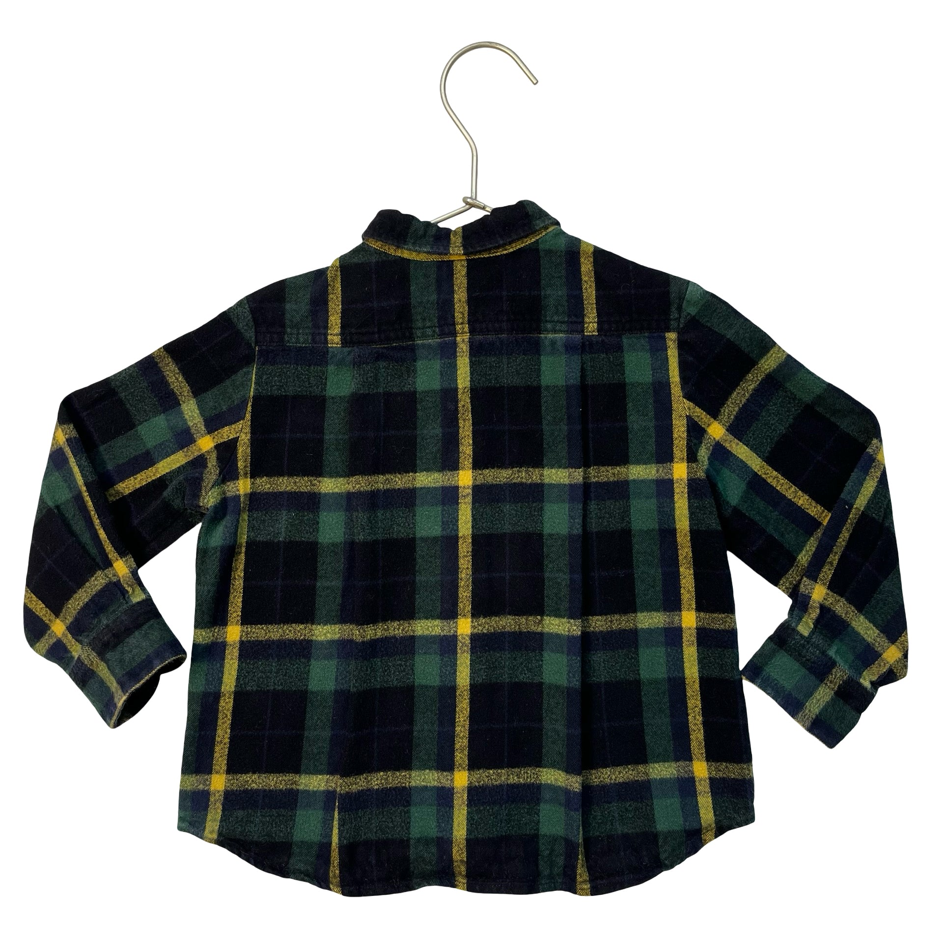 Bonpoint Green, Yellow, Black, Navy Plaid Flannel Button Down - Size 4A