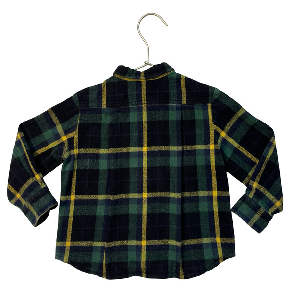 Bonpoint Green, Yellow, Black, Navy Plaid Flannel Button Down - Size 4A