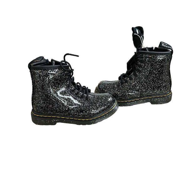 Dr. Martens Black & Silver Sparkle Patent Boots - Size 10
