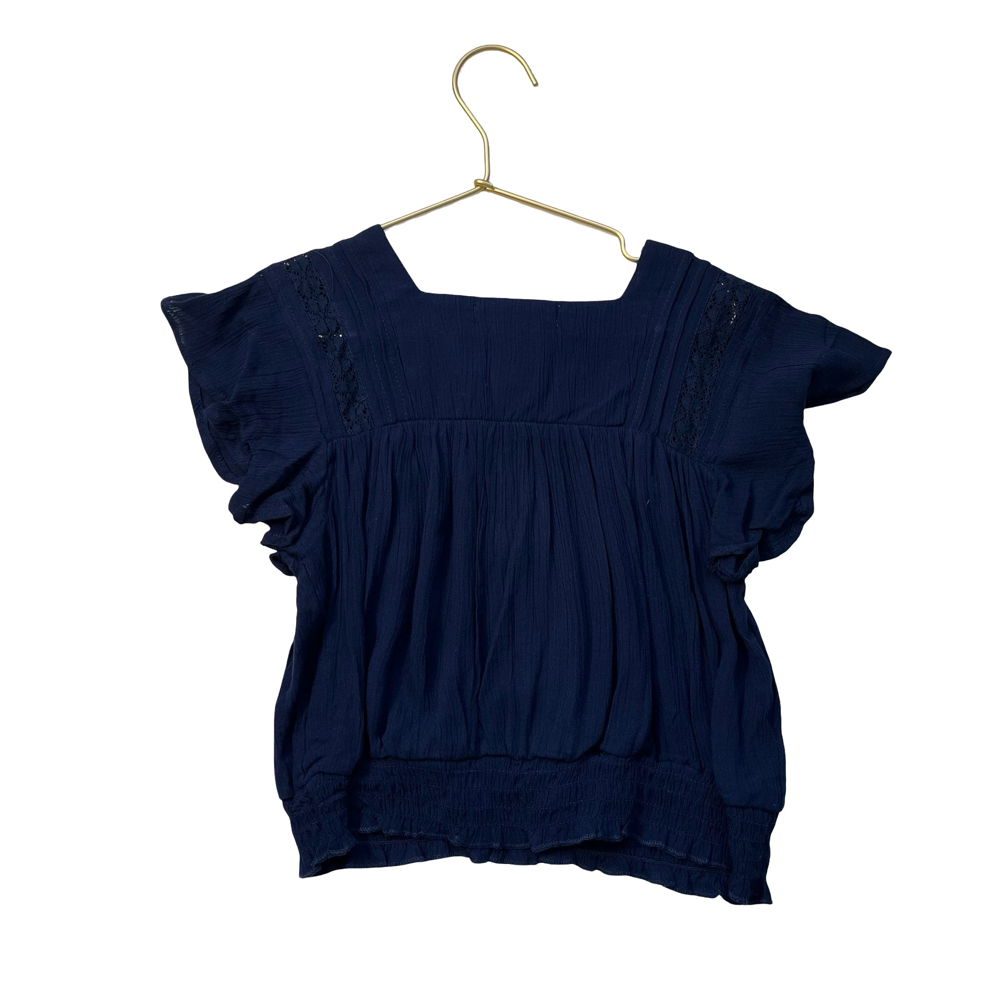 Love Squared Girls Navy Crinkle & Lace Top - Size 7