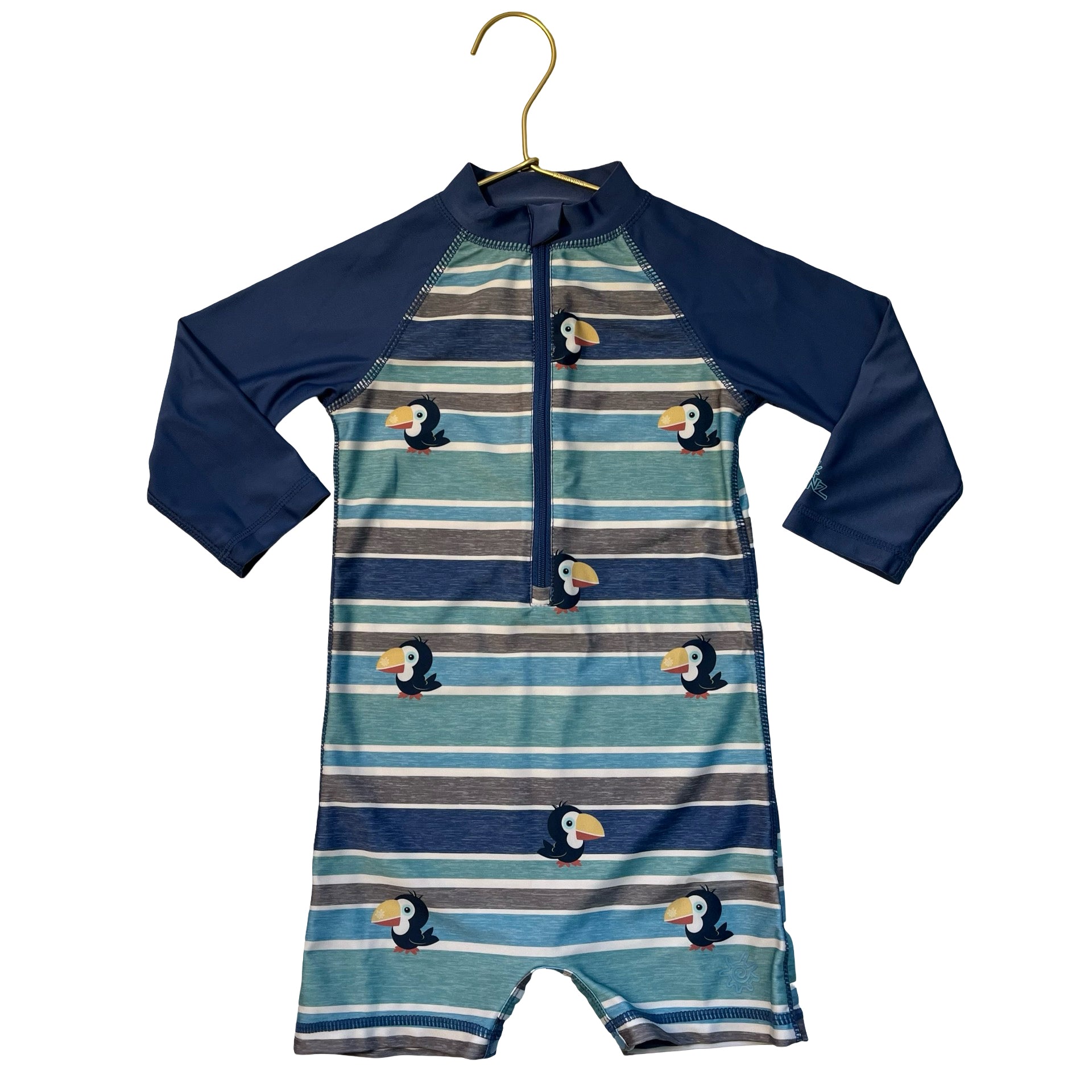 UV Skinz Blue Striped Bird Print Rash Guard Swim Suit Romper - Size 2T