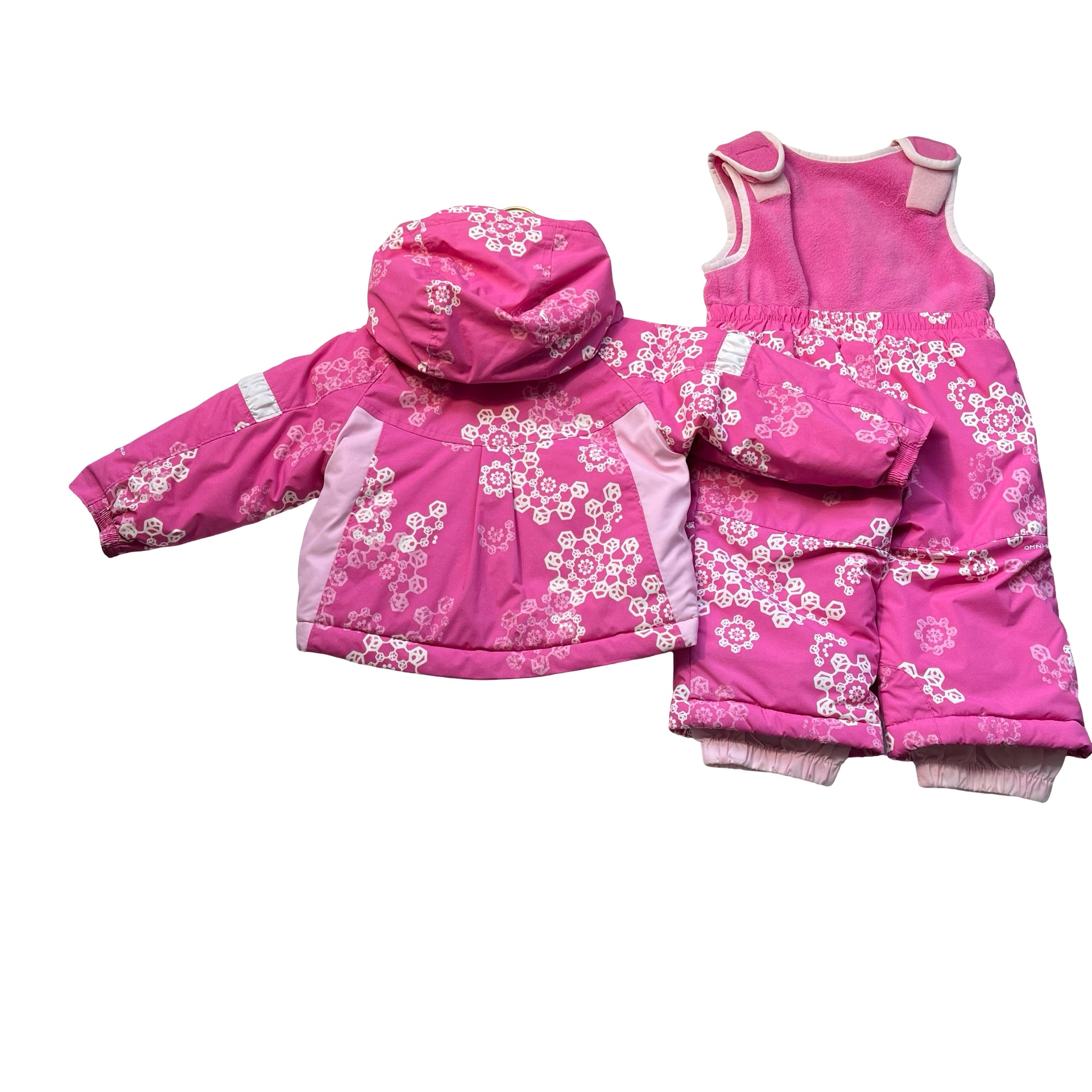 Columbia Pink Print Hooded Winter Jacket & Snow Bib Set - Size 18 Mo