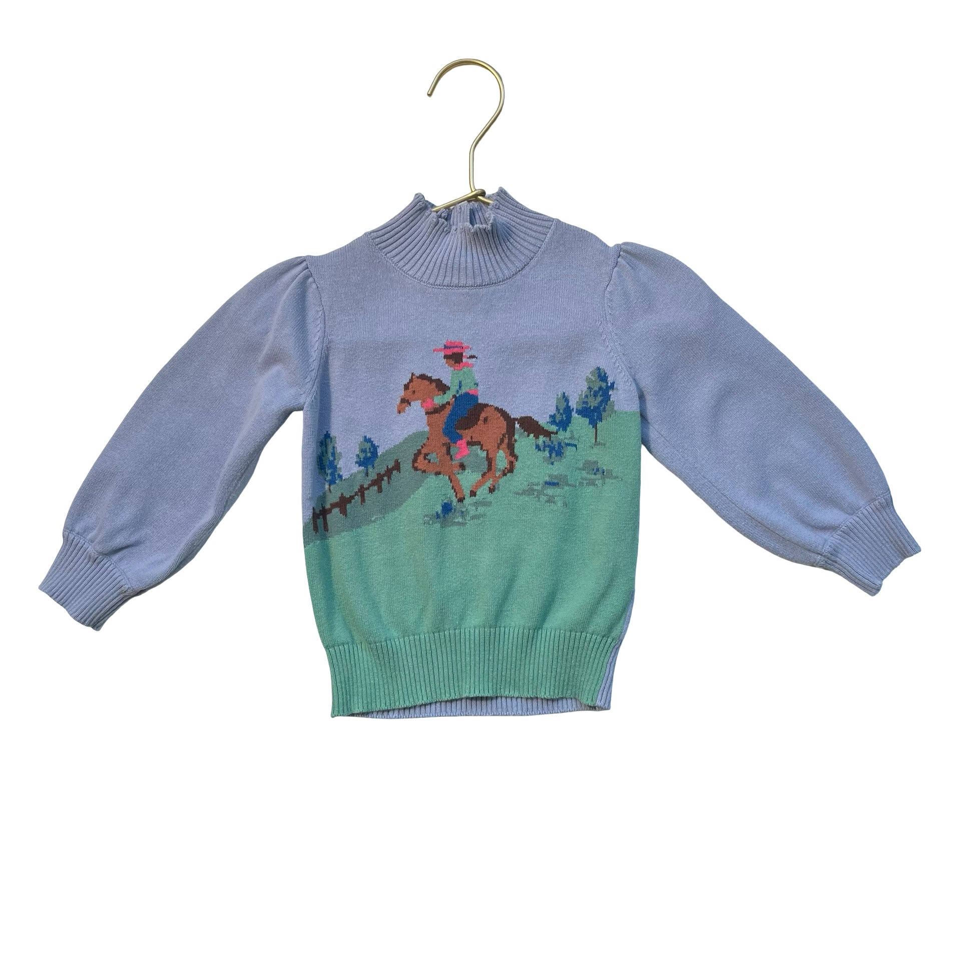 Janie and Jack Periwinkle Blue Cowgirl & Horse Mock Neck Sweater - 12-18 Mo