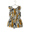 Tea Collection Ivory, Yellow, Black Giraffe Print Romper - Size 6